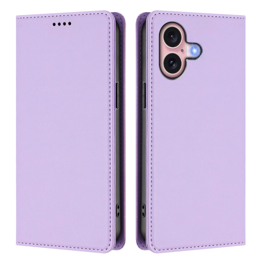 (Light ) For Iphone 16 Leather Wallet Case Magnetic Closure Rfid Blocking Phone Cover Purple 6914291668501