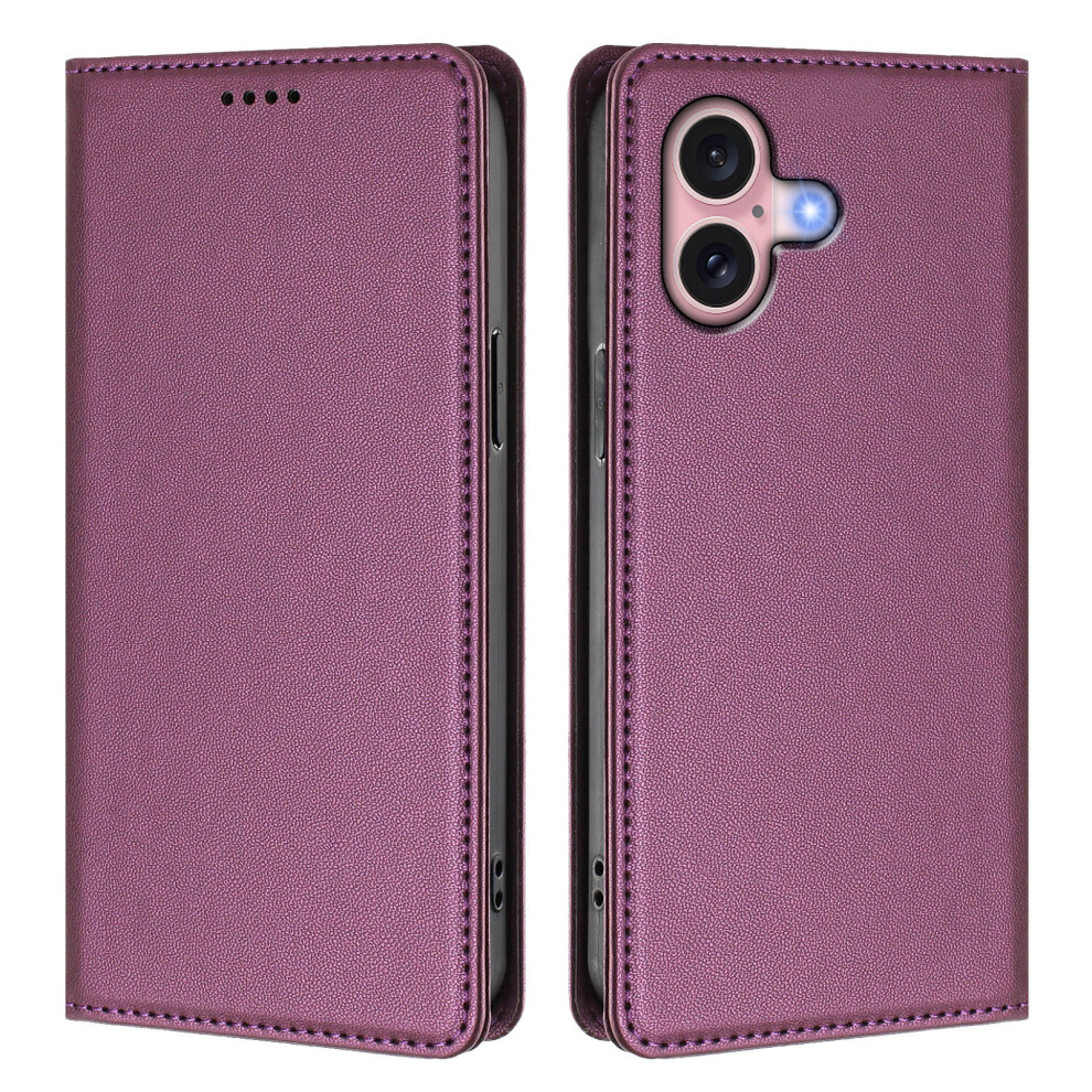 (Purple) For Iphone 16 Leather Wallet Case Magnetic Closure Rfid Blocking Phone Cover Purple 6914295391887