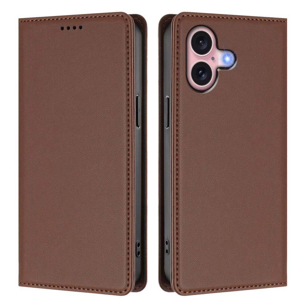 (Brown) For Iphone 16 Leather Wallet Case Magnetic Closure Rfid Blocking Phone Cover Brown 6914292306815