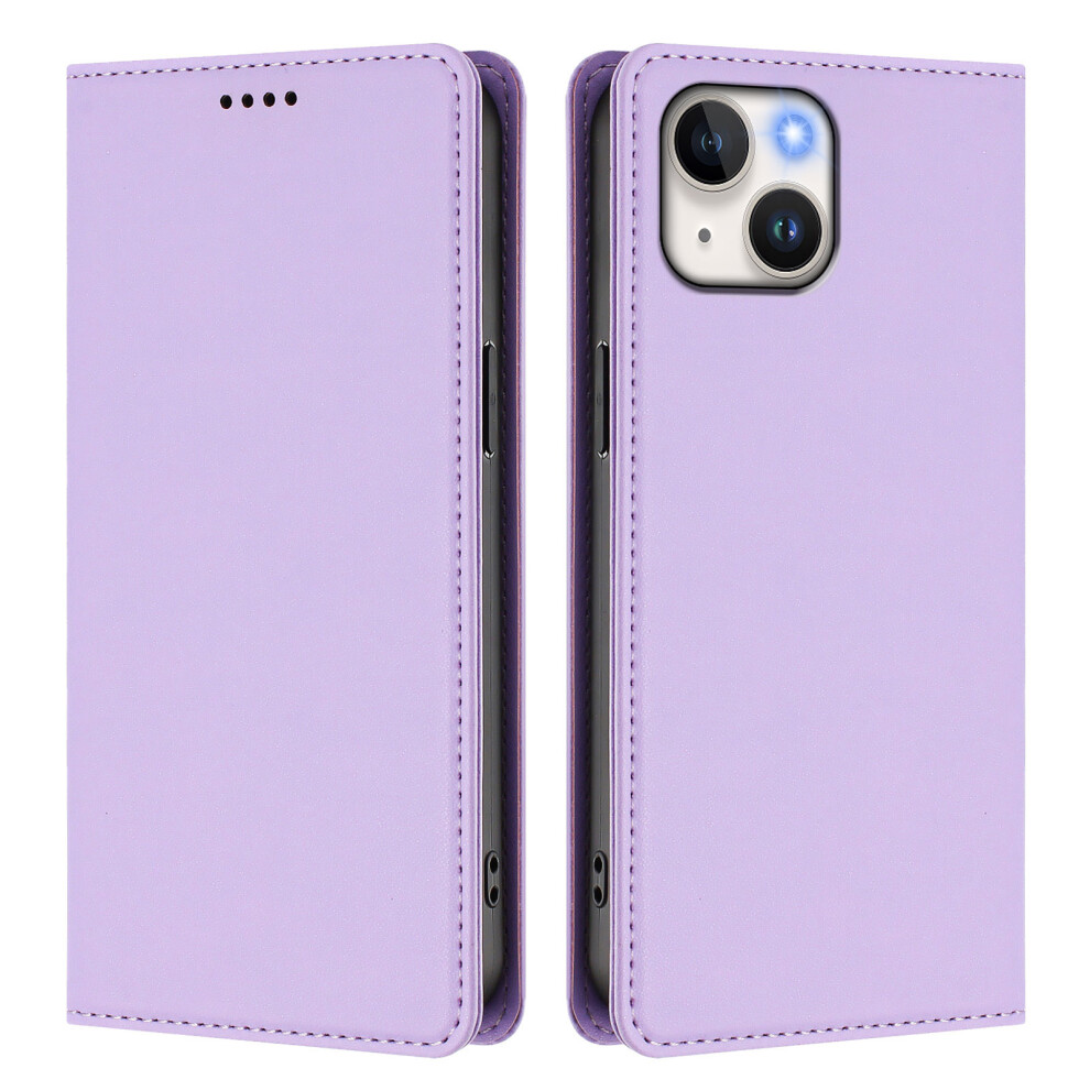 (Light ) For Iphone 15 Leather Wallet Case Magnetic Closure Rfid Blocking Phone Cover Purple 6914293151575