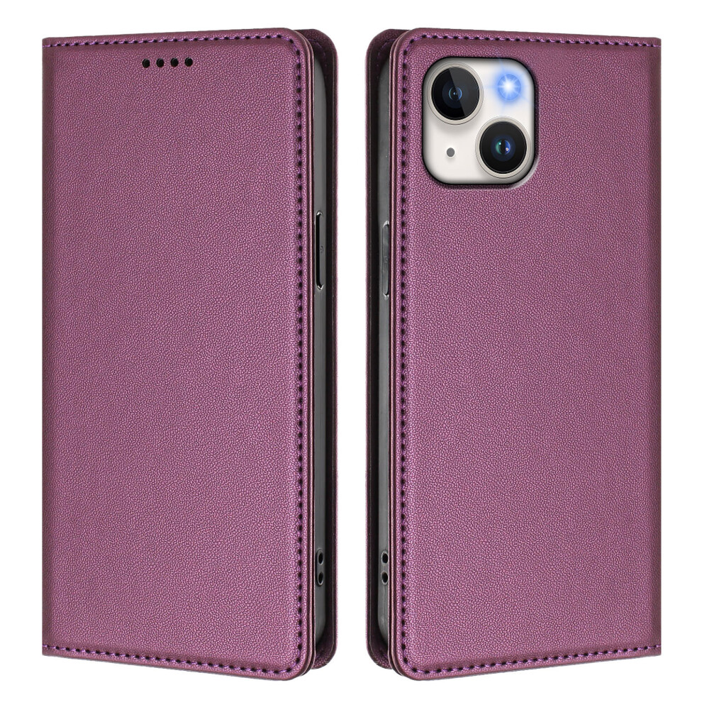 (Purple) For Iphone 15 Leather Wallet Case Magnetic Closure Rfid Blocking Phone Cover Purple 6914295146050