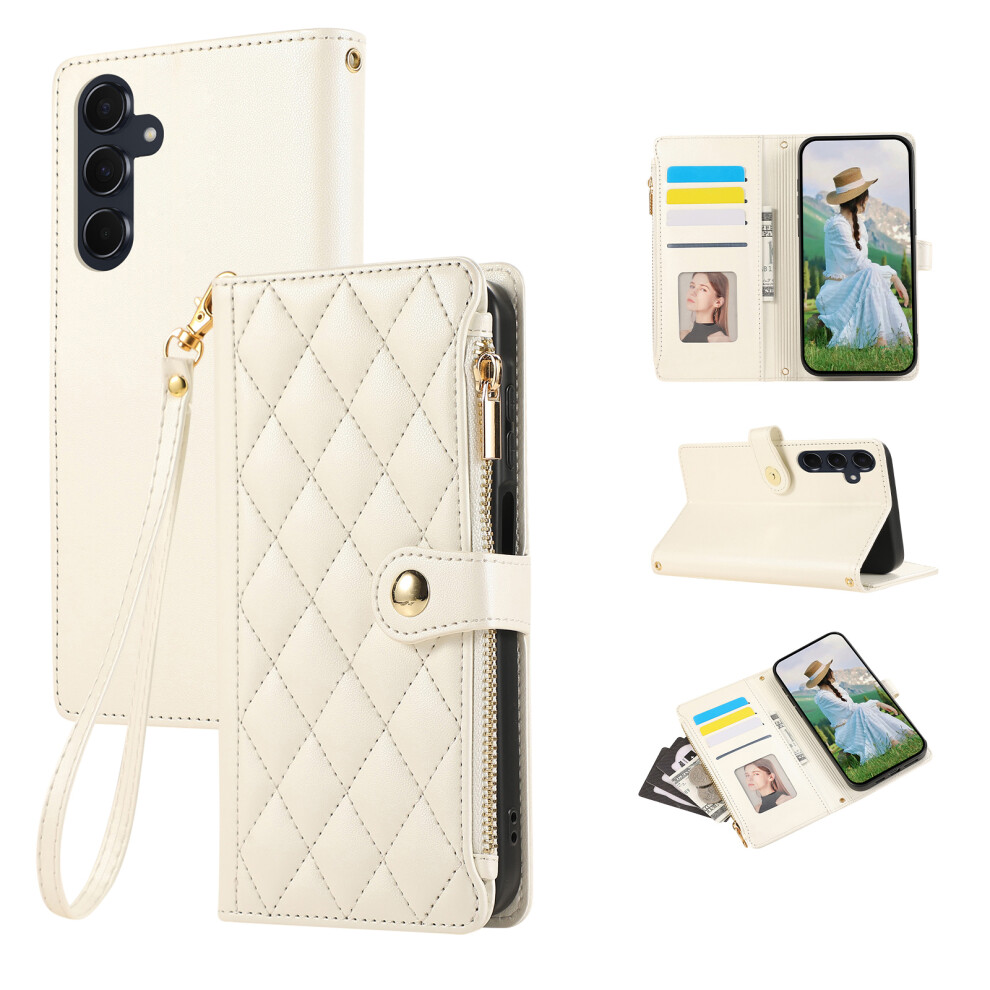 (Beige) For Samsung Galaxy S26+ Case Multi Card Slots Zipper Rhombus Leather Phone Cover With Wrist Strap Cream 6914297988139