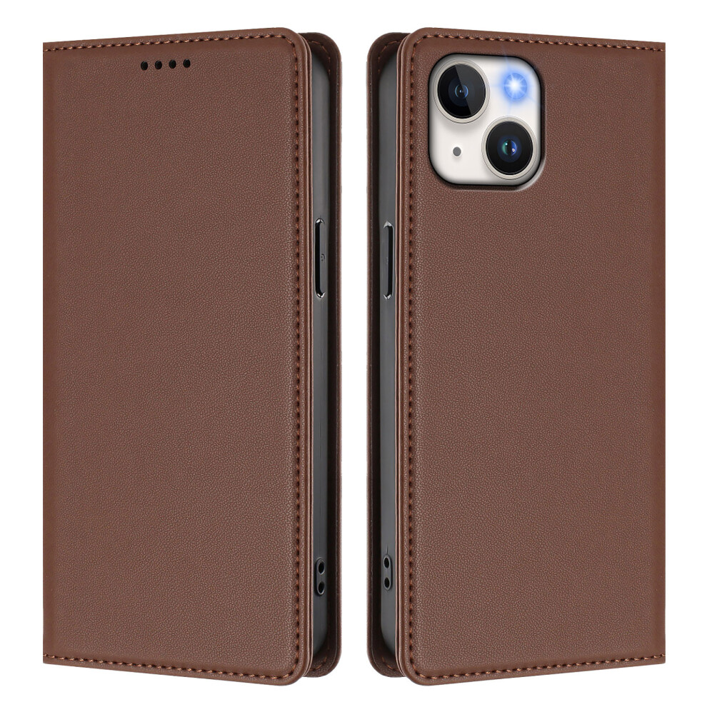 (Brown) For Iphone 15 Leather Wallet Case Magnetic Closure Rfid Blocking Phone Cover Brown 6914298734100