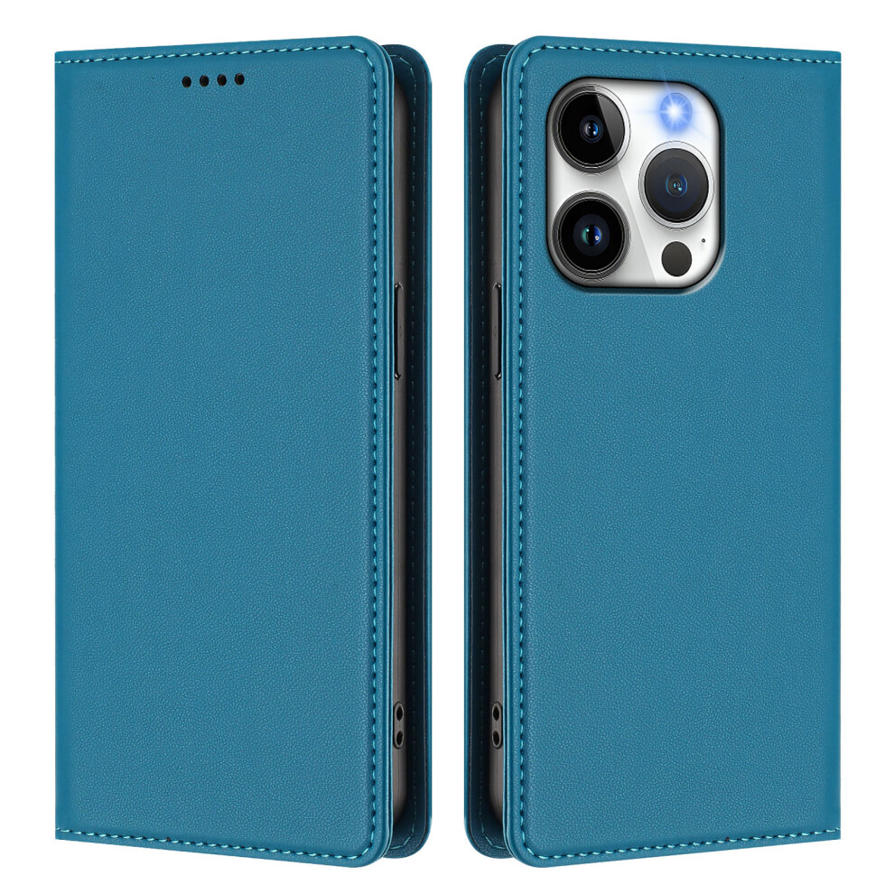 (Lake ) For Iphone 15 Pro Max / Iphone 15 Pro Leather Wallet Case Magnetic Closure Rfid Blocking Phone Cover Blue 6914291067632