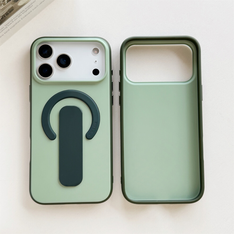 (Blackish ) For Iphone 17 Pro Max Case Compatible With Magsafe Kickstand Skin Touch Contrast Color Silicone Tpu Pc Phone Cover Green 6914291695651