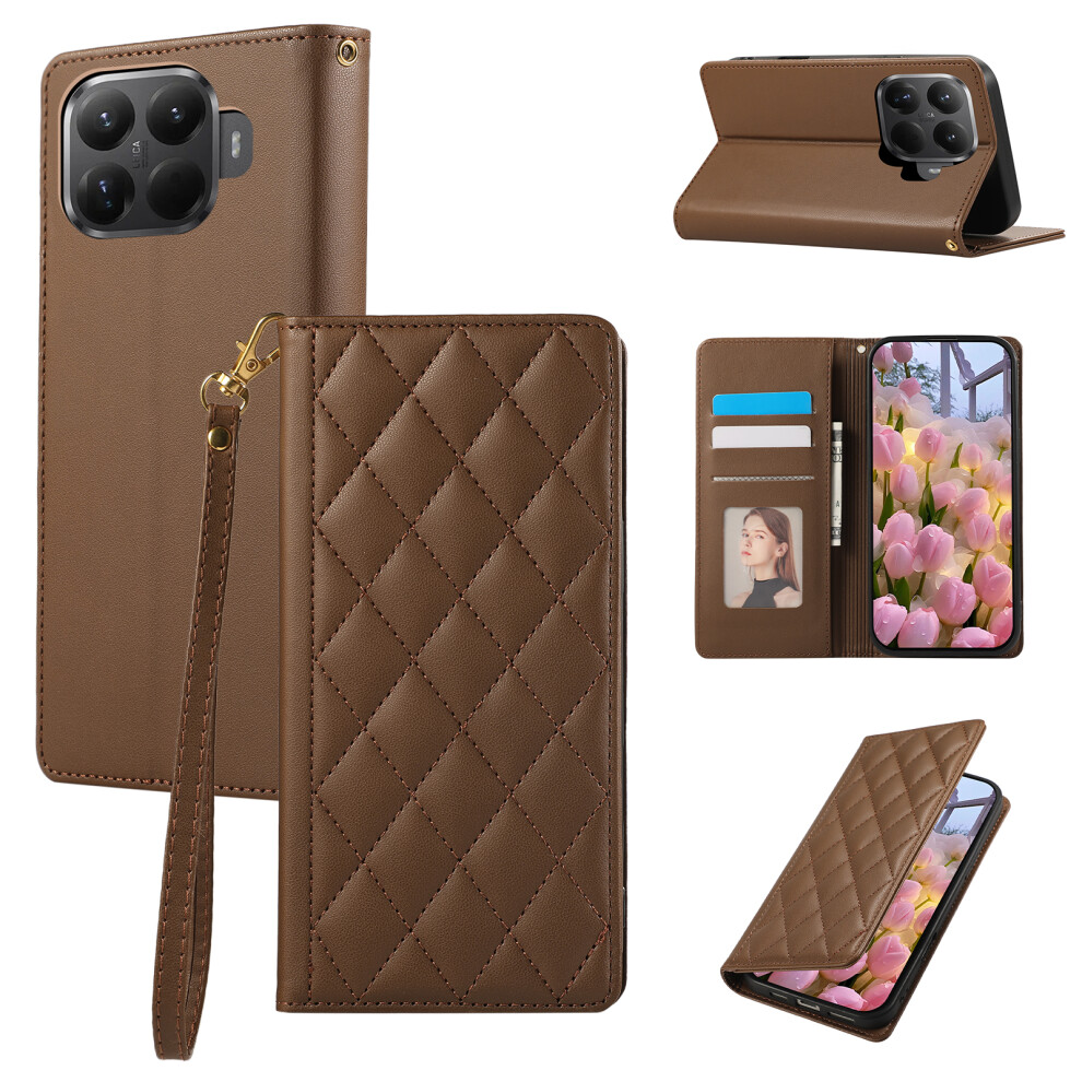(Brown) For Xiaomi 15T Pro Case Rfid Blocking Wallet Stand Rhombus Leather Phone Cover With Wrist Strap Brown 6914298288566