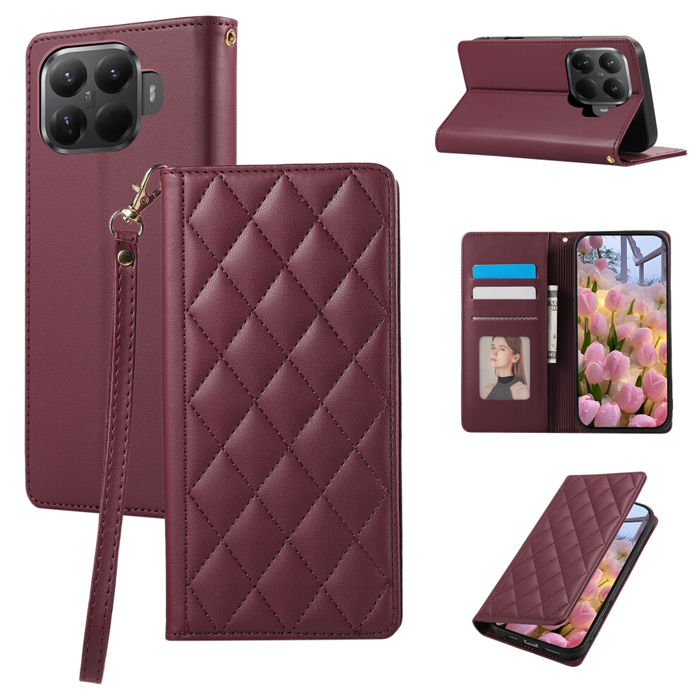 (Red) For Xiaomi 15T Pro Case Rfid Blocking Wallet Stand Rhombus Leather Phone Cover With Wrist Strap Red 6914296646900