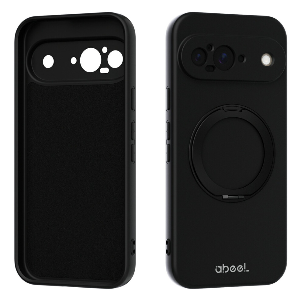 (Black) For Google Pixel 9 Magnetic Case Kickstand Skin Touch Liquid Silicone Phone Cover Black 6914297864716