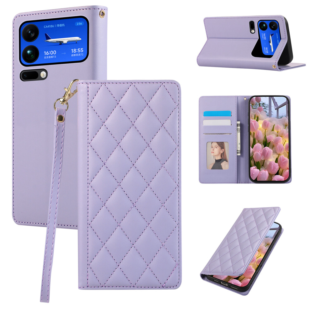 (Purple) For Xiaomi 17 Pro Max Case Rfid Blocking Wallet Stand Rhombus Leather Phone Cover With Wrist Strap Purple 6914299427292