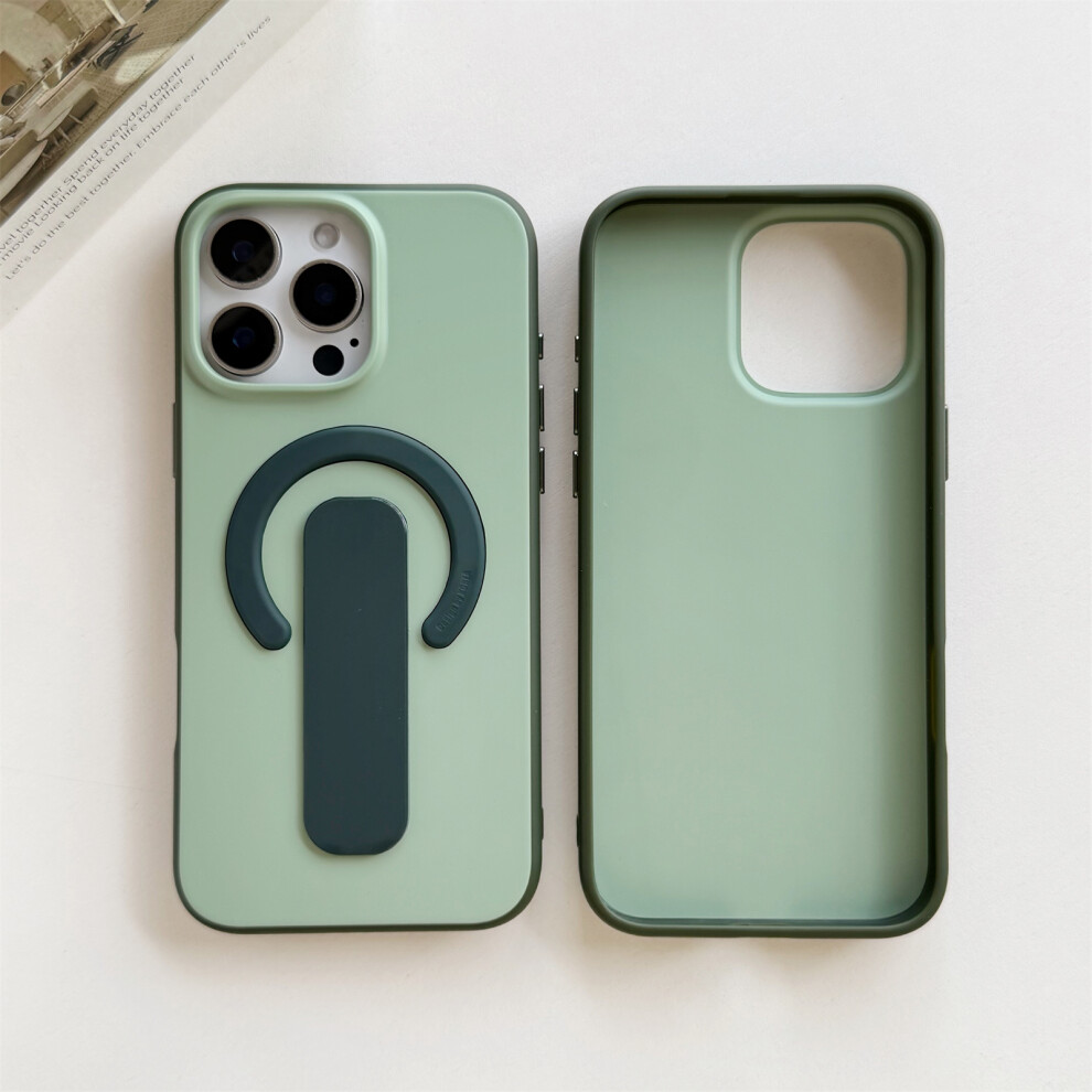 (Blackish ) For Iphone 16 Pro Max Case Compatible With Magsafe Kickstand Skin Touch Contrast Color Silicone Tpu Pc Phone Cover Green 6914298258071