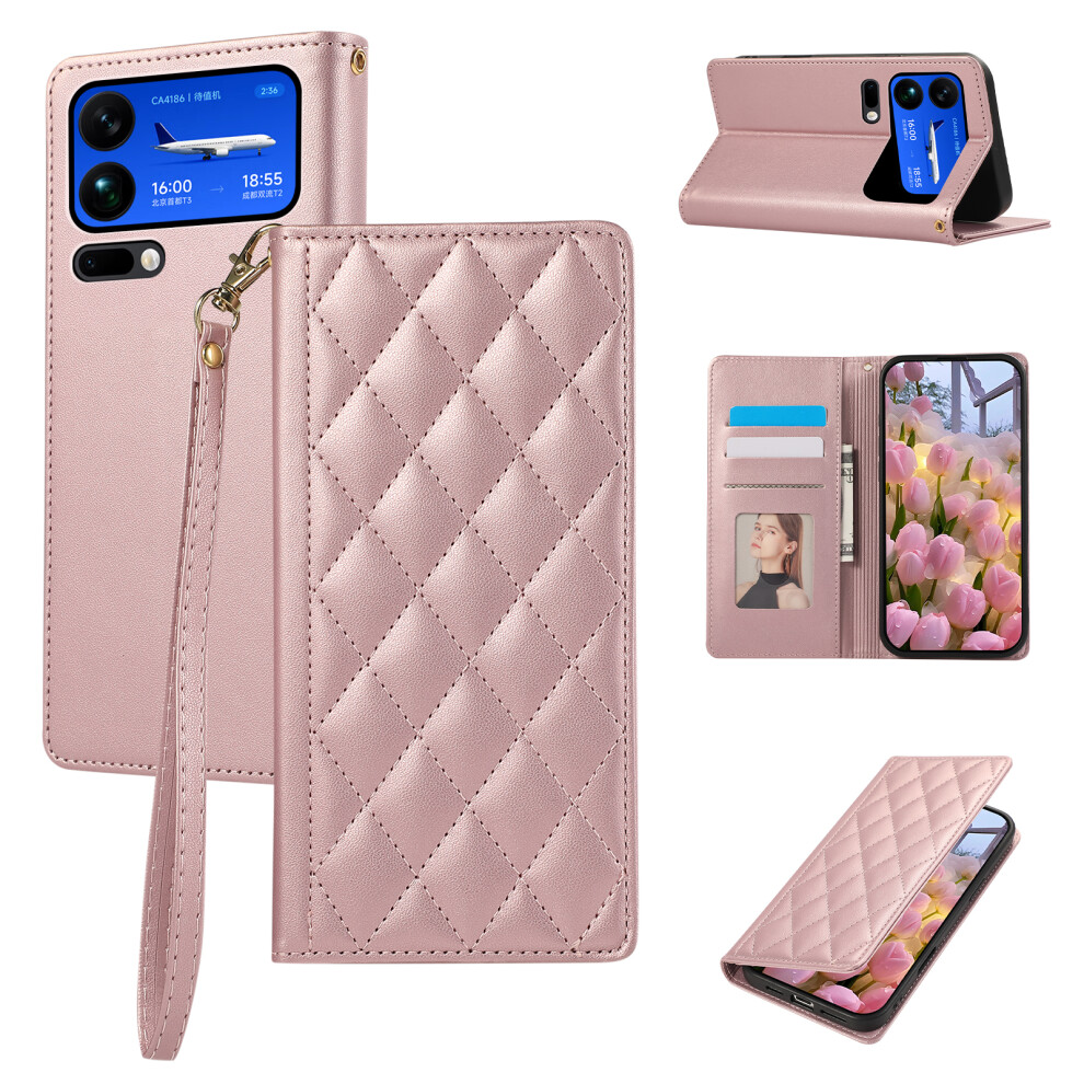 (Rose ) For Xiaomi 17 Pro Max Case Rfid Blocking Wallet Stand Rhombus Leather Phone Cover With Wrist Strap Gold 6914294695054