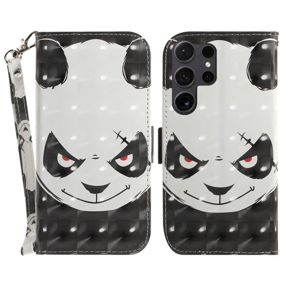 (Angry Panda) For Samsung Galaxy S26 Ultra Case Pattern Printing Leather Wallet Phone Cover With Wrist Strap 6914293511775