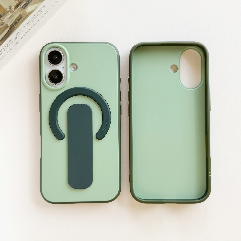 (Blackish ) For Iphone 17 Case Compatible With Magsafe Kickstand Skin Touch Contrast Color Silicone Tpu Pc Phone Cover Green 6914295599344