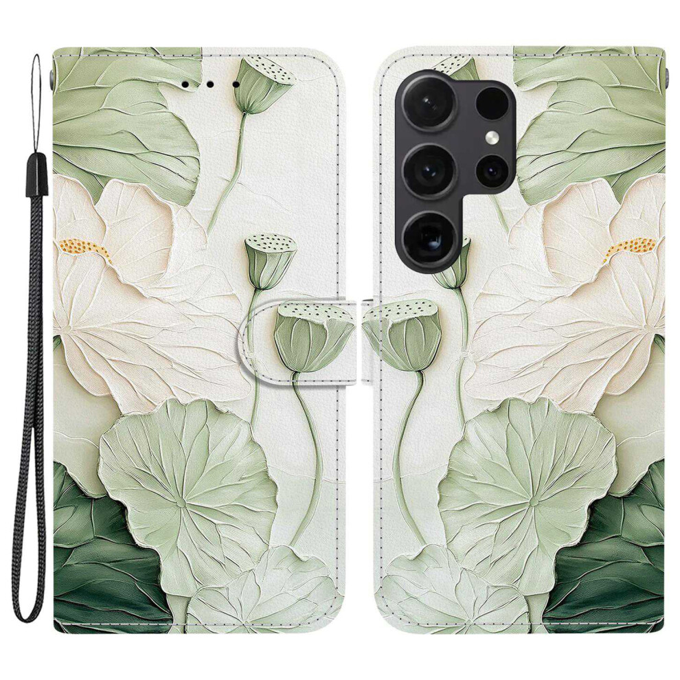 (Lotus) For Samsung Galaxy S26 Ultra Wallet Case Pattern Printing Leather Stand Phone Cover With Strap 6914294083622