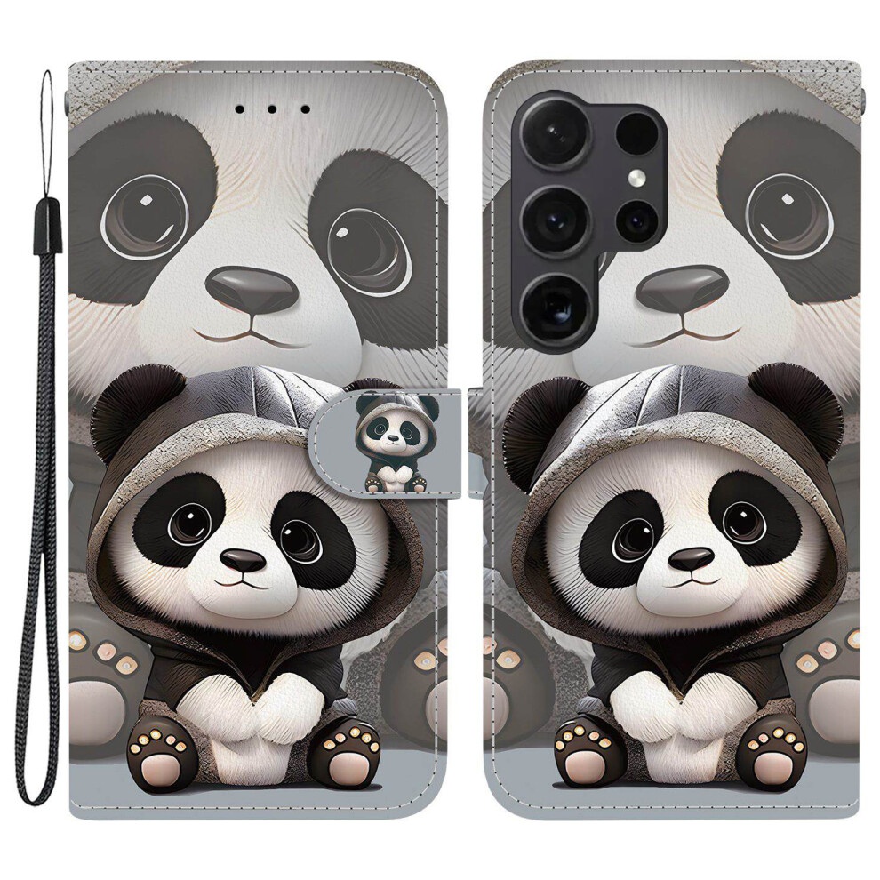 (Panda) For Samsung Galaxy S26 Ultra Wallet Case Pattern Printing Leather Stand Phone Cover With Strap 6914295153195