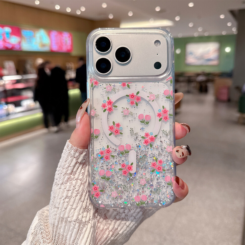 (Tulip) For Iphone 17 Pro Max Magnetic Case Glitter Epoxy Clear Tpu Shockproof Phone Cover Compatible With Magsafe 6914295600125