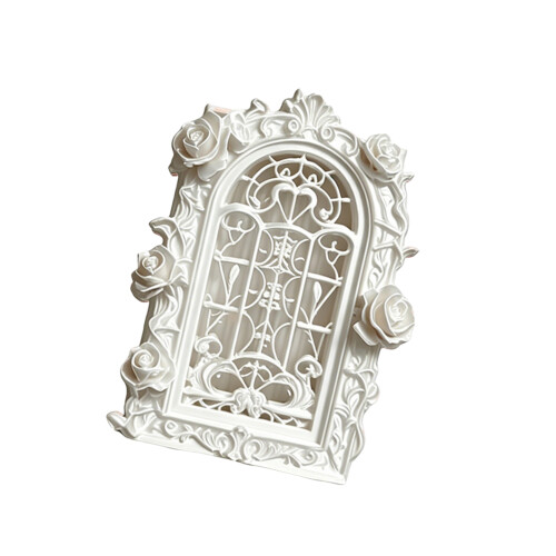 Rose Window Frame Model Beeldje met gedetailleerd snijwerk-Wit