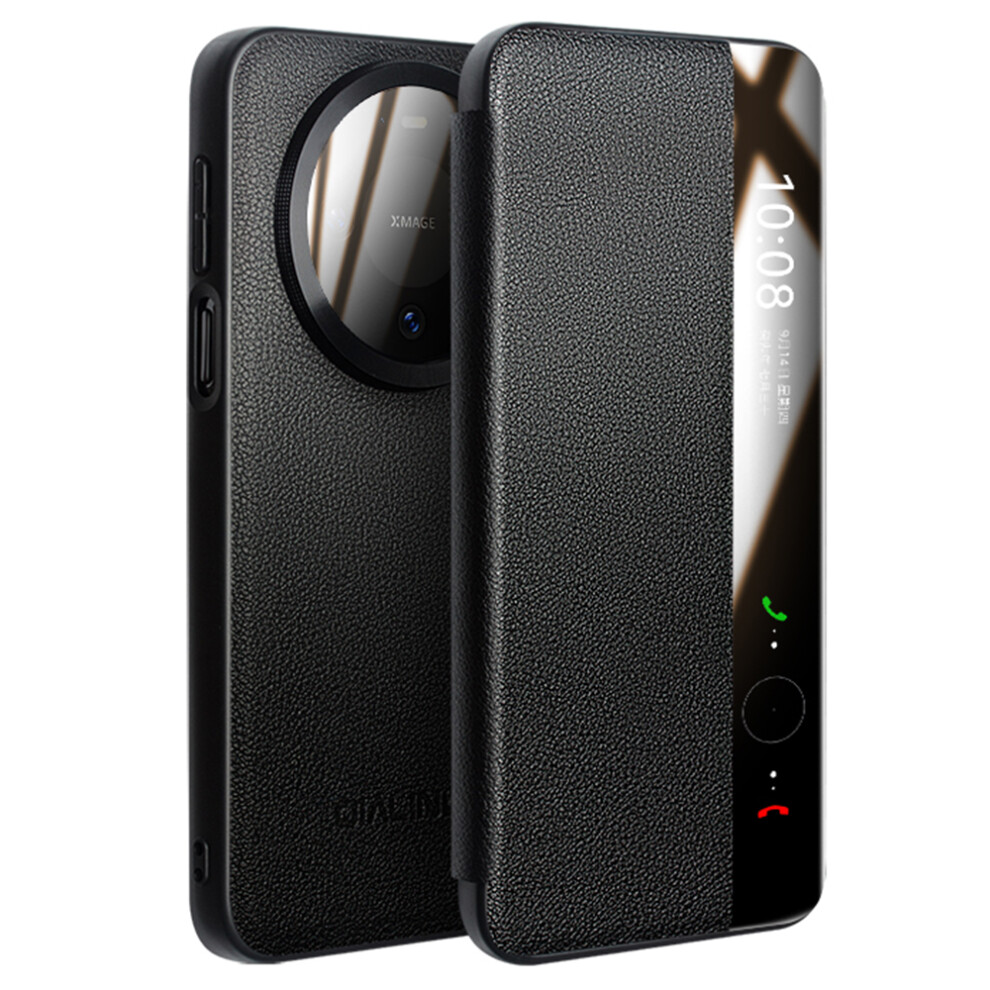 (Black) Qialino For Huawei Mate 80 / Mate 80 Pro Case View Window Genuine Cow Leather Flip Phone Cover With Tempered Glass Len Black 6914299784975