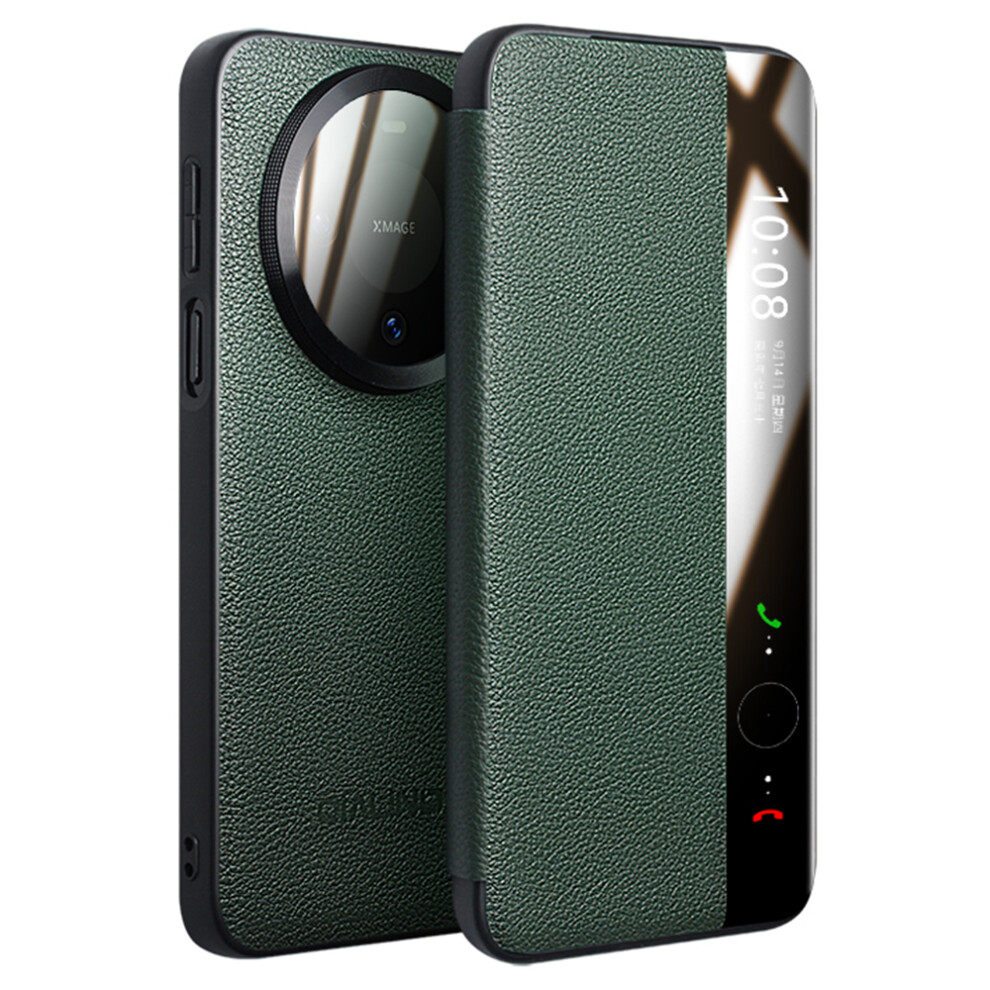 (Green) Qialino For Huawei Mate 80 / Mate 80 Pro Case View Window Genuine Cow Leather Flip Phone Cover With Tempered Glass Len Green 6914293935847