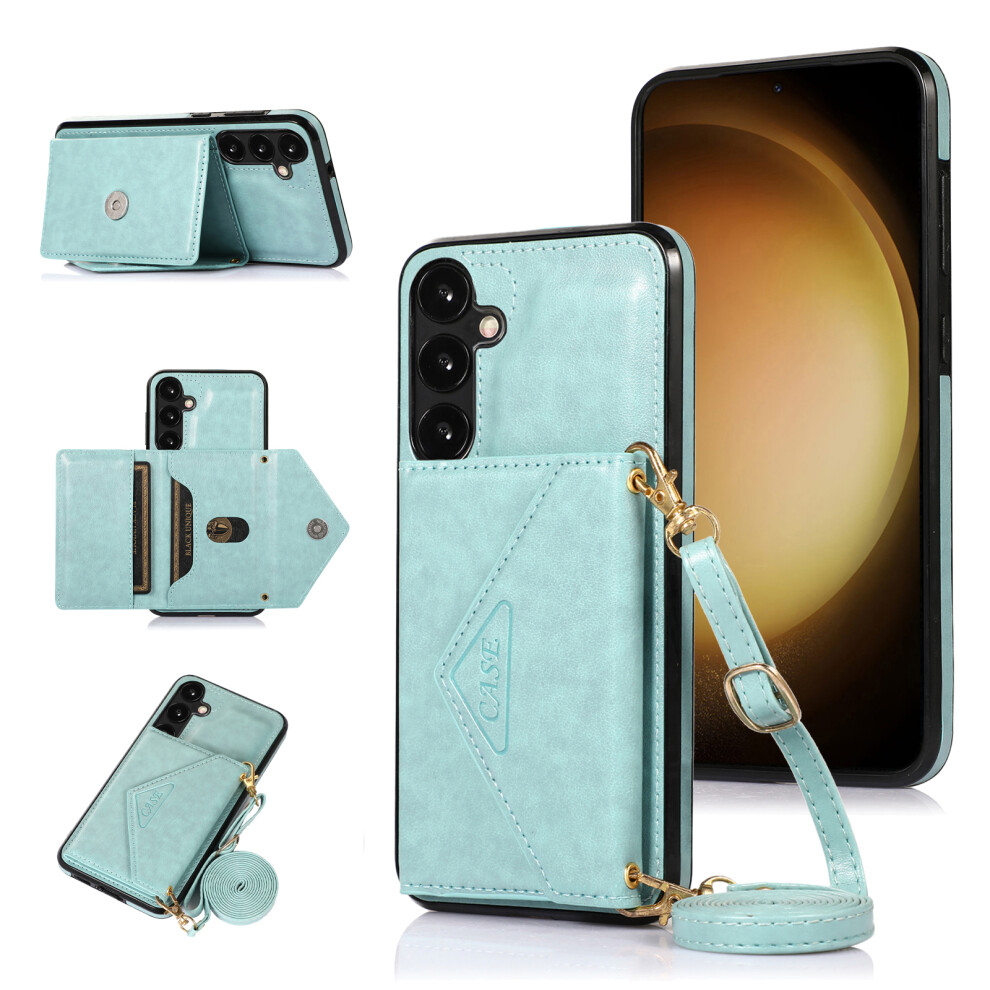 (Green) For Samsung Galaxy A57 5G Cell Phone Case Triangle Lid Card Bag Leather + Tpu Cover With Long Strap Green 6914292209963
