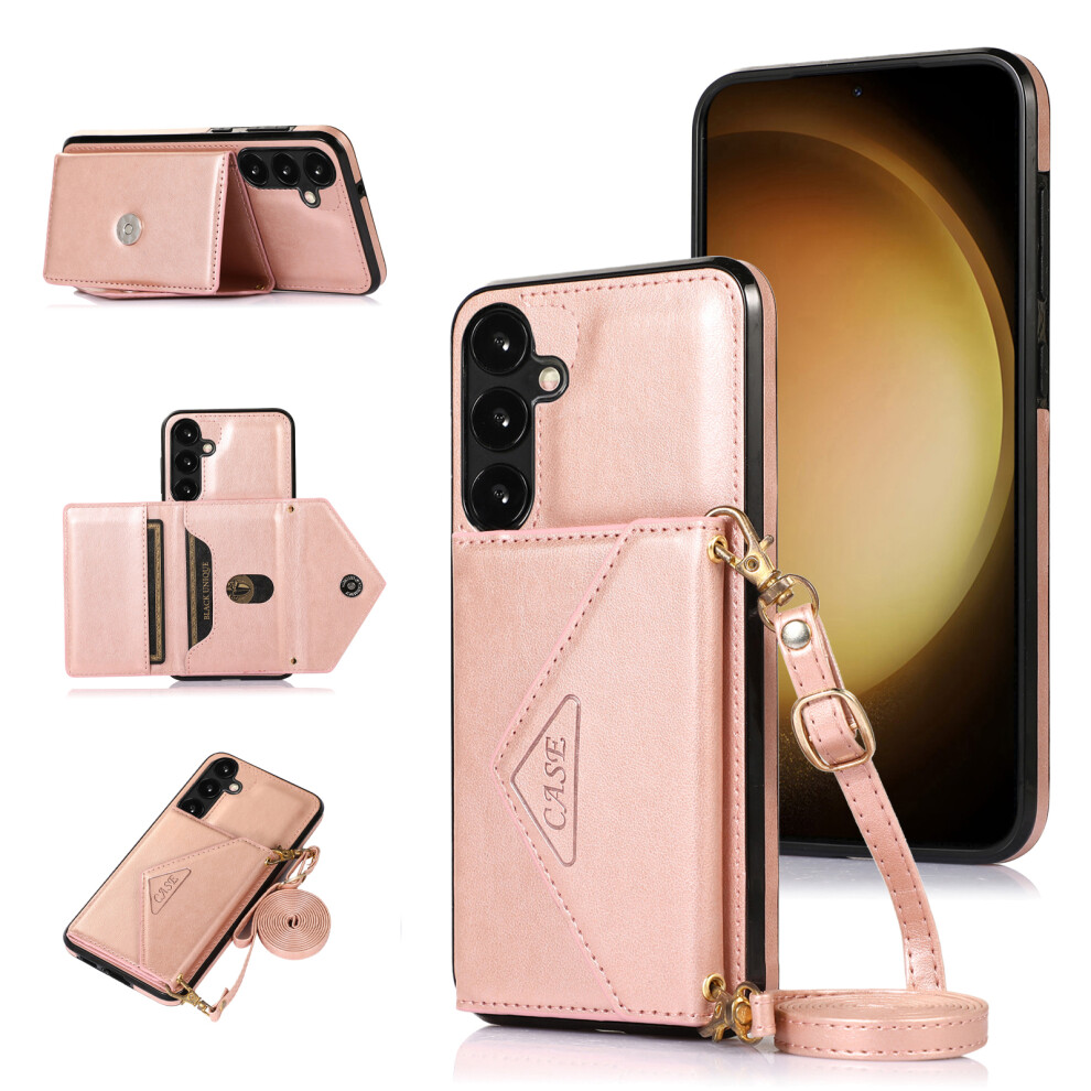 (Rose ) For Samsung Galaxy A57 5G Cell Phone Case Triangle Lid Card Bag Leather + Tpu Cover With Long Strap Gold 6914294161818