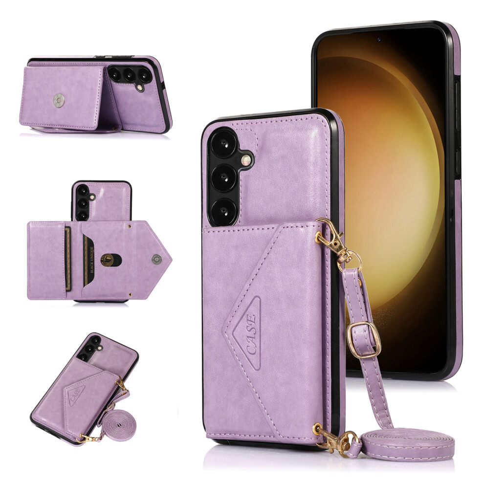 (Purple) For Samsung Galaxy A37 5G Cell Phone Case Triangle Lid Card Bag Leather + Tpu Cover With Long Strap Purple 6914299789819