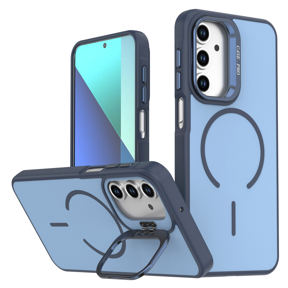 (Blue) For Samsung Galaxy A14 4G / A14 5G Case Skin-Touch Pc + Tpu Magnetic Phone Cover With Lens Frame Kickstand Blue 6914298652336