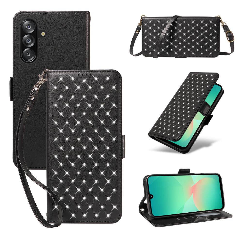 (Black) For Samsung Galaxy A16 5G / Galaxy A16 4G / Galaxy A17 5G / Galaxy A17 4G / Galaxy A26 5G Leather Case Rhinestone Decor Black 6914295486743