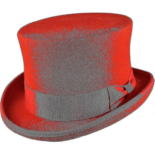 (L, Red) Hand Made Wool Top Hat Satin Lined Small To Xxl-