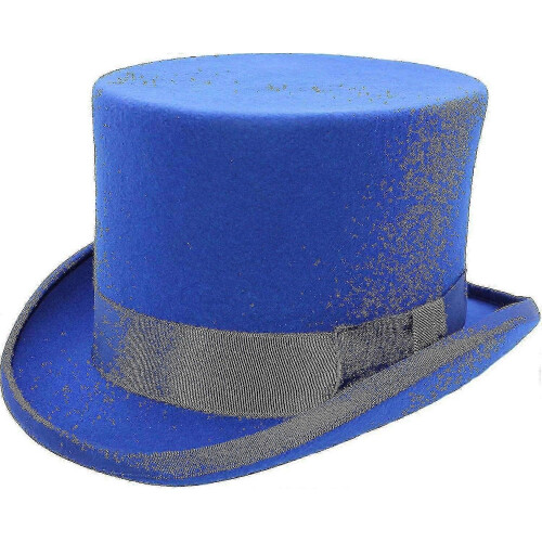 (M, Blue) Hand Made Wool Top Hat Satin Lined Small To Xxl-