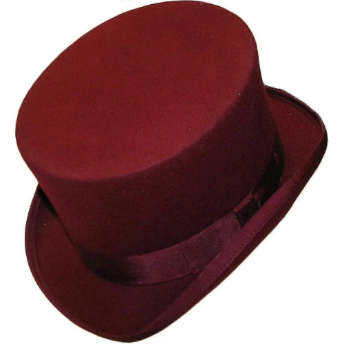 (M, Moroon) Hand Made Wool Top Hat Satin Lined Small To Xxl-