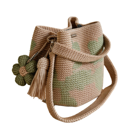 Floral Embroidered Crochet Bag With Adjustable Shoulder-Green