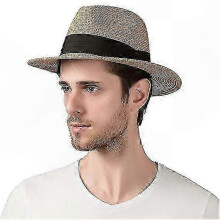 (M, Khaki) Men's Wide Brim Straw Hat for Summer Beach and Outdoor Use
