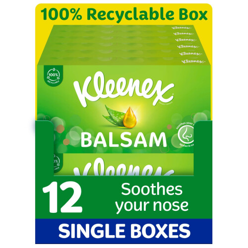 Kleenex Kleenex Balsam Facial Tissues - Multipack 12 Tissue Boxes - Balm Tissues Protec