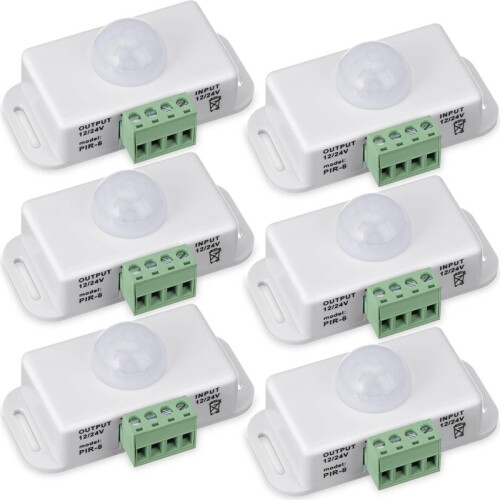 6 Pack 12V 24V PIR Sensor LED Motion Sensor Motion Detector Light  Body Infrared Sensing Motion Timing function