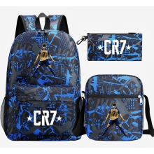 (3PCS BAG-RONALDO) 3pcs Football CR7 Ronaldo NEYMAR MESII Backpack 3D Printe Teens Shoulder Bags Kids Capacity Bags