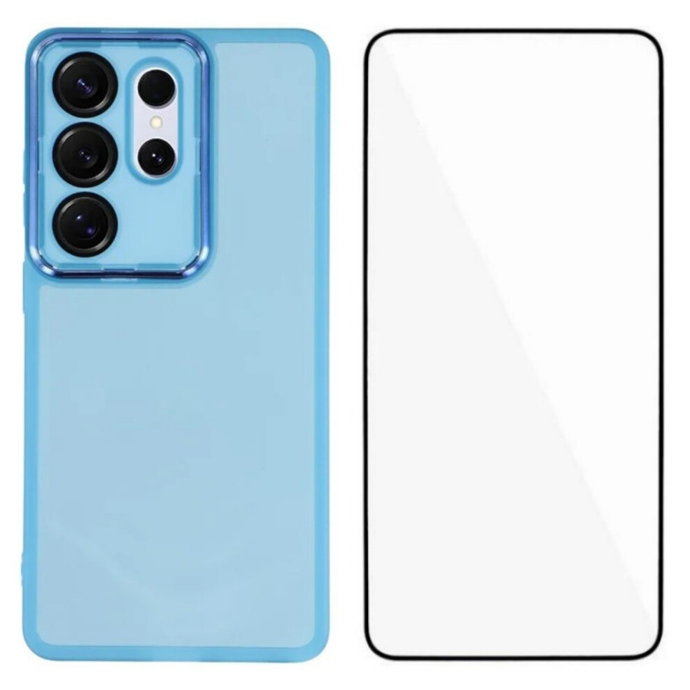 (Blue) Wanlonfeng For Samsung Galaxy S26 Ultra Tpu Case Dksm Series Electroplated Frame Back Cover With Tempered Glass Blue 6914294166394