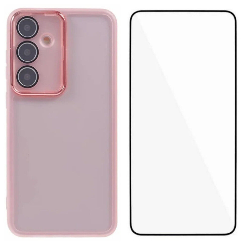 (Pink) Wanlonfeng For Samsung Galaxy S26 Tpu Case Dksm Series Electroplated Frame Back Cover With Tempered Glass Pink 6914294426528