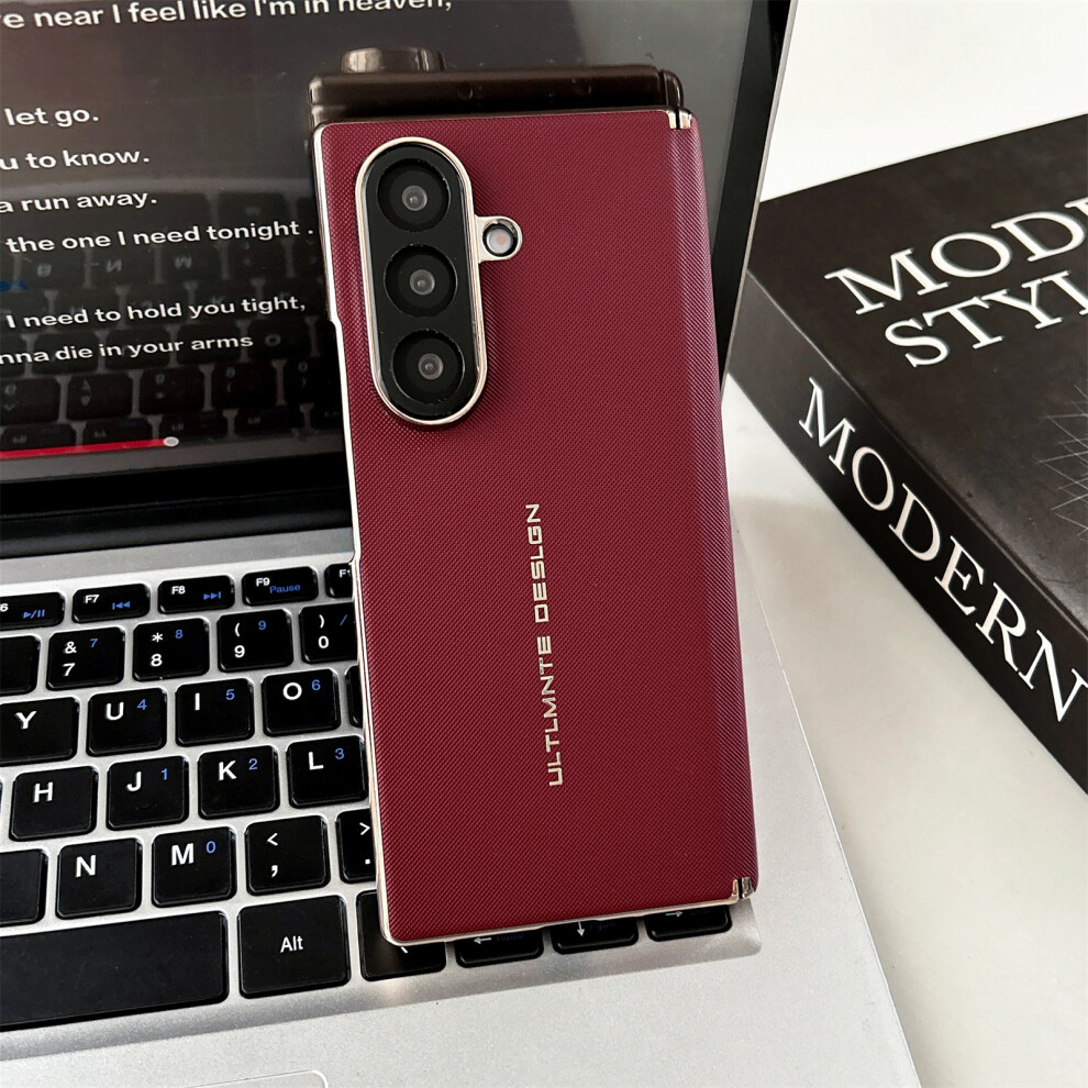(Red) For Samsung Galaxy Z Fold7 5G Case Woven Texture Dual Axis Hinge Protection Leather Pc Phone Cover Red 6914292744129