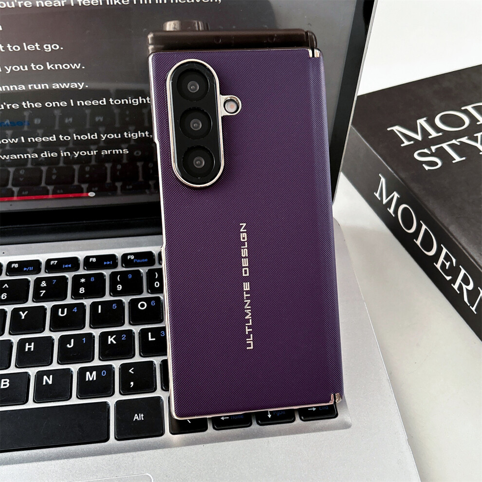 (Purple) For Samsung Galaxy Z Fold7 5G Case Woven Texture Dual Axis Hinge Protection Leather Pc Phone Cover Purple 6914294159693