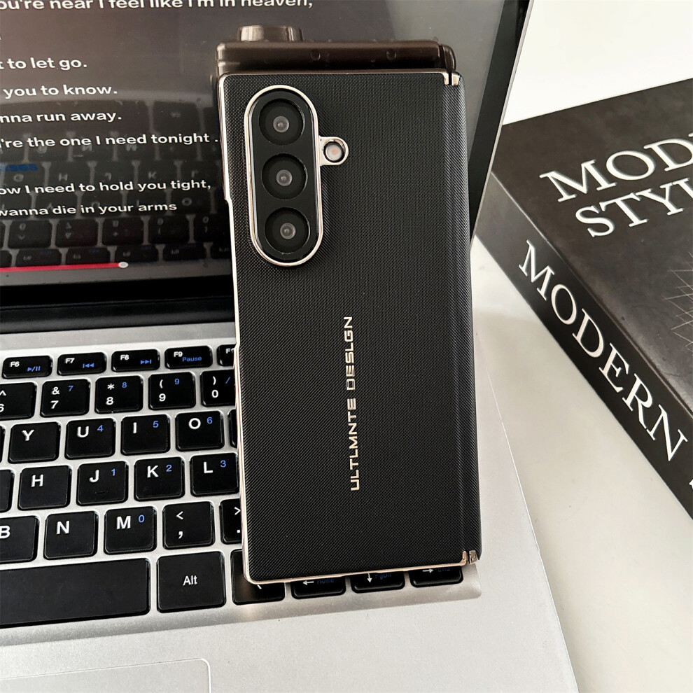 (Black) For Samsung Galaxy Z Fold7 5G Case Woven Texture Dual Axis Hinge Protection Leather Pc Phone Cover Black 6914293666024