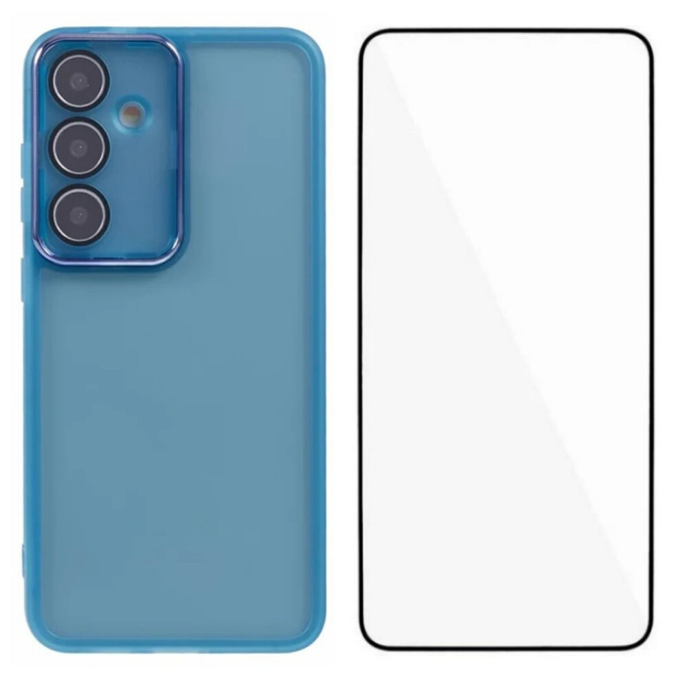 (Blue) Wanlonfeng For Samsung Galaxy S26 Tpu Case Dksm Series Electroplated Frame Back Cover With Tempered Glass Blue 6914294595026