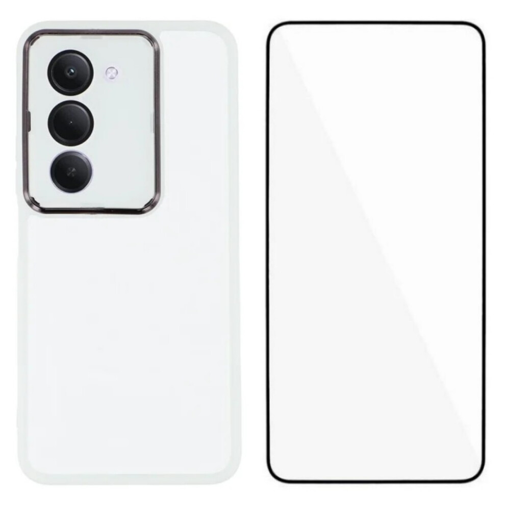 (White) Wanlonfeng For Xiaomi Redmi 15 5G (Global) (169Mm) Tpu Case Dksm Series Electroplated Frame Back Cover With Tempered Gl White 6914291625825