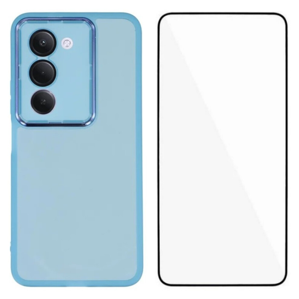 (Blue) Wanlonfeng For Xiaomi Redmi 15 5G (Global) (169Mm) Tpu Case Dksm Series Electroplated Frame Back Cover With Tempered Gl Blue 6914299632061