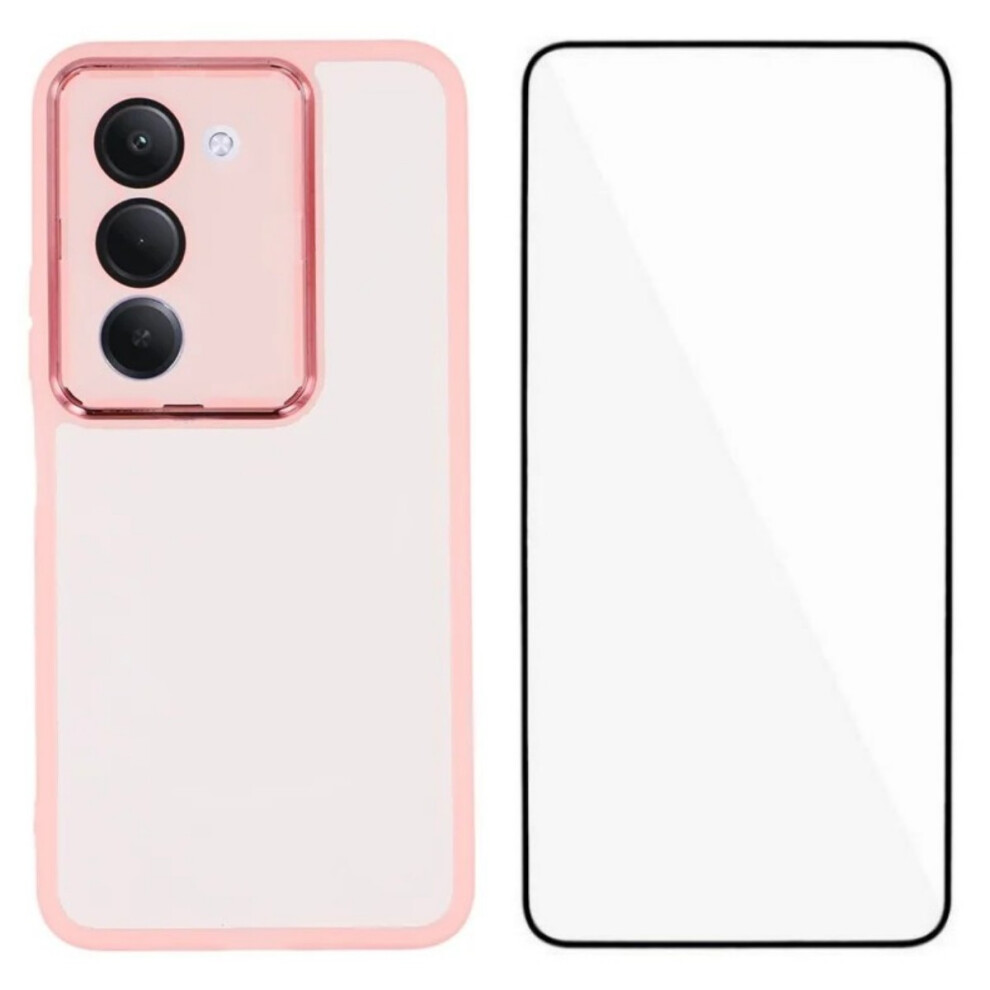 (Pink) Wanlonfeng For Xiaomi Redmi 15 5G (Global) (169Mm) Tpu Case Dksm Series Electroplated Frame Back Cover With Tempered Gl Pink 6914295293136