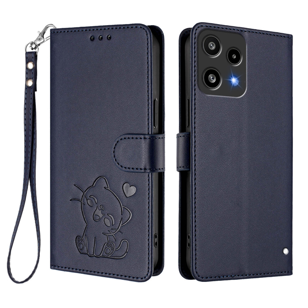 (Blue) For Nothing Phone (3A) Lite 5G Wallet Case With Wrist Strap Love Cat Pattern Imprint Leather Phone Cover Blue 6914298008348