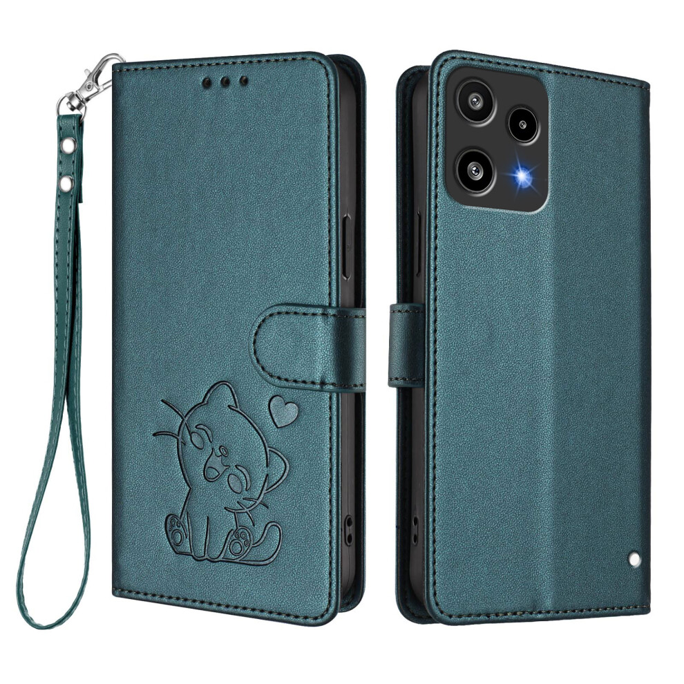(Green) For Nothing Phone (3A) Lite 5G Wallet Case With Wrist Strap Love Cat Pattern Imprint Leather Phone Cover Green 6914298206782