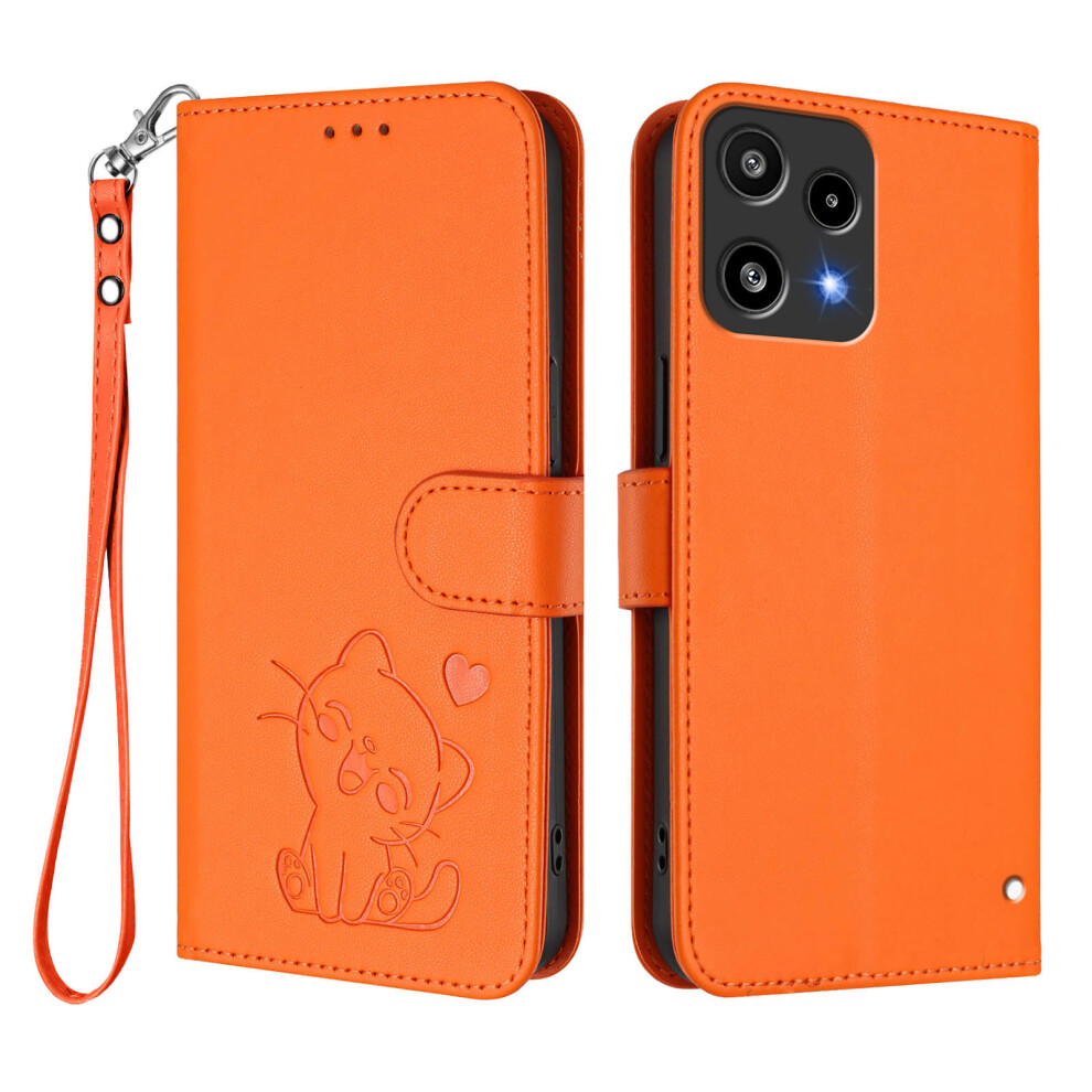 (Orange) For Nothing Phone (3A) Lite 5G Wallet Case With Wrist Strap Love Cat Pattern Imprint Leather Phone Cover Orange 6914294232563