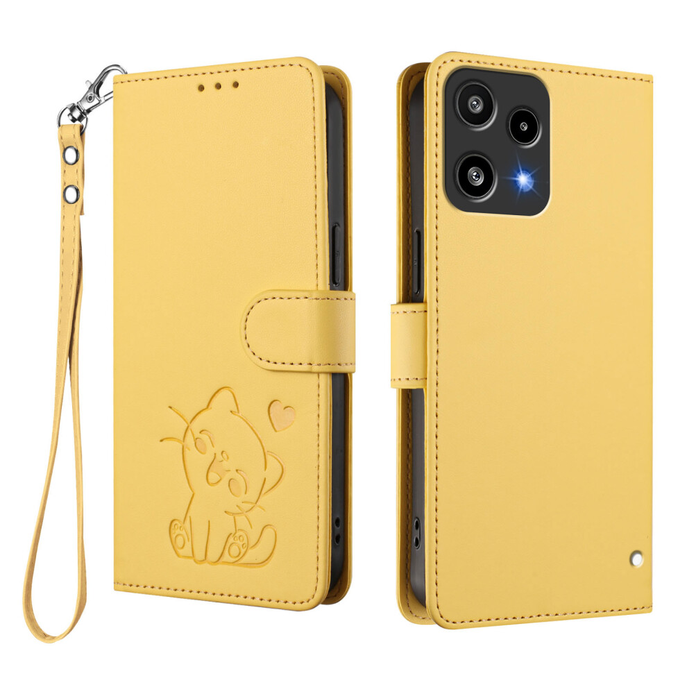 (Yellow) For Nothing Phone (3A) Lite 5G Wallet Case With Wrist Strap Love Cat Pattern Imprint Leather Phone Cover Yellow 6914299960195
