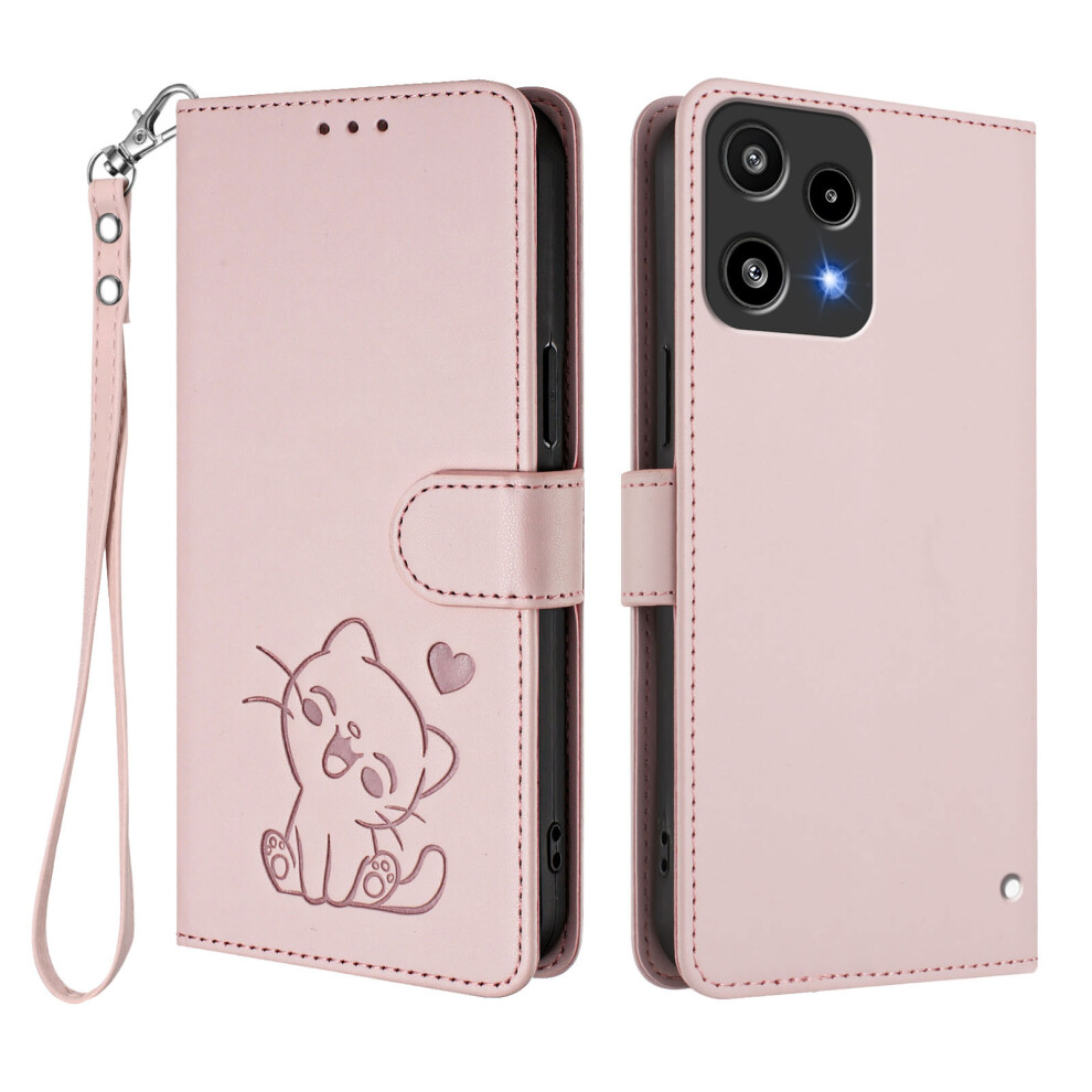 (Pink) For Nothing Phone (3A) Lite 5G Wallet Case With Wrist Strap Love Cat Pattern Imprint Leather Phone Cover Pink 6914290477234